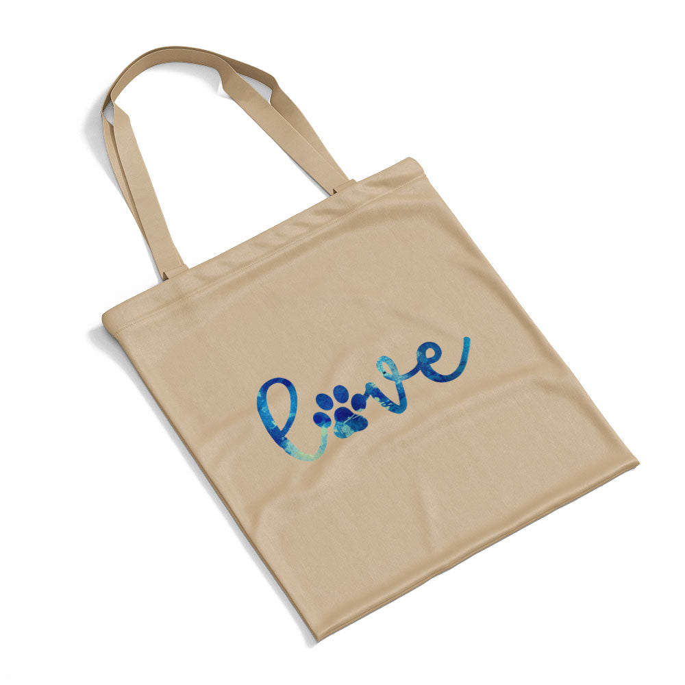 Love Paw With Blue Paint Font Totes at $22.95 found at Personalizedpetlovergifts