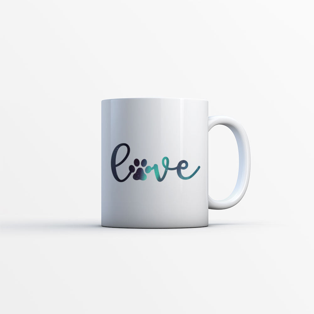 Love Paw with Green Galaxy font Mugs at $13.95 found at Personalizedpetlovergifts