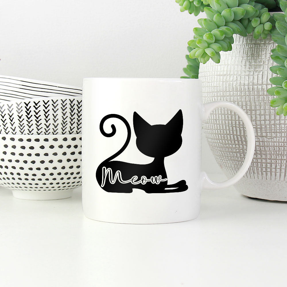 Meow In a Cat Silhouette Coffee Mug at $13.95 found at Personalizedpetlovergifts