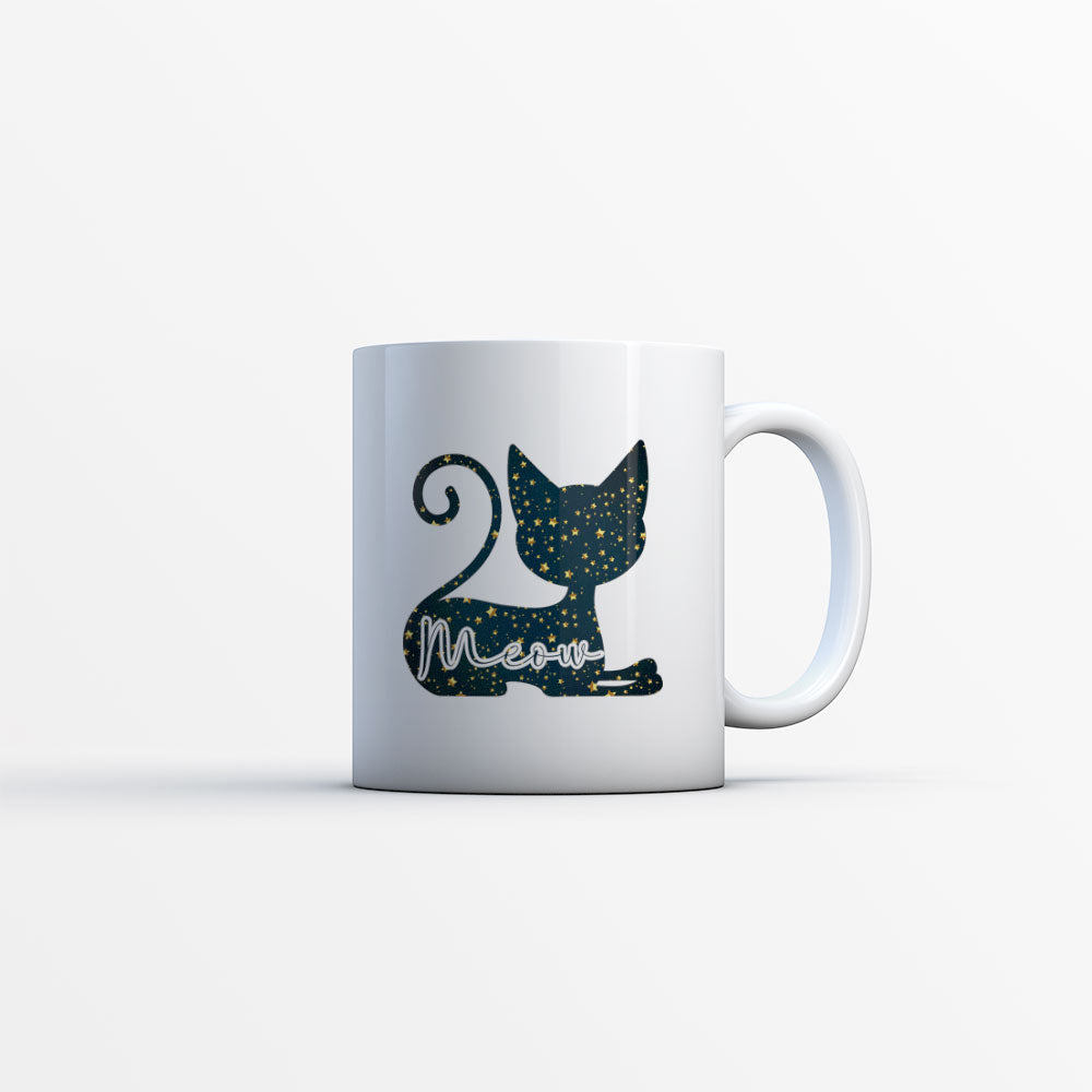 Meow In a Cat Silhouette In Star Pattern Mug at $13.95 found at Personalizedpetlovergifts