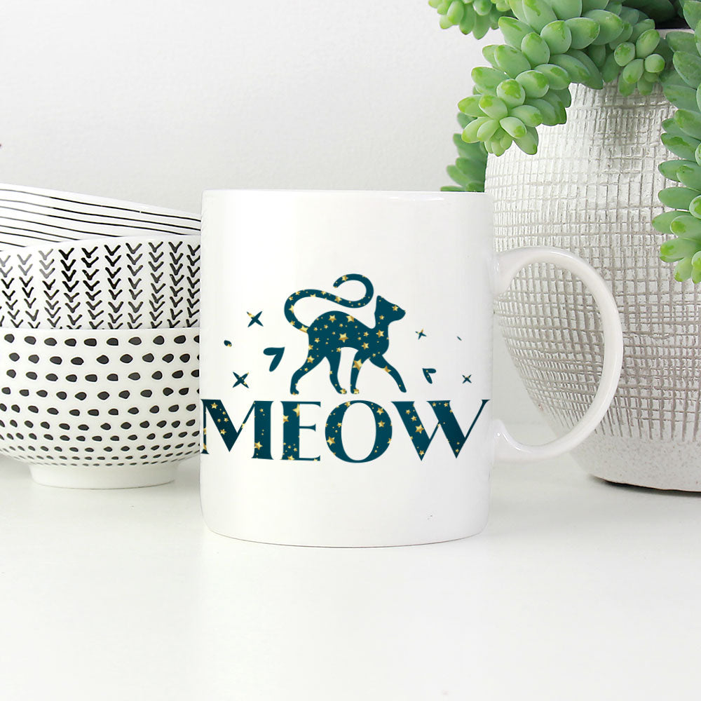 Meow With Cat In Star Pattern Mug at $13.95 found at Personalizedpetlovergifts