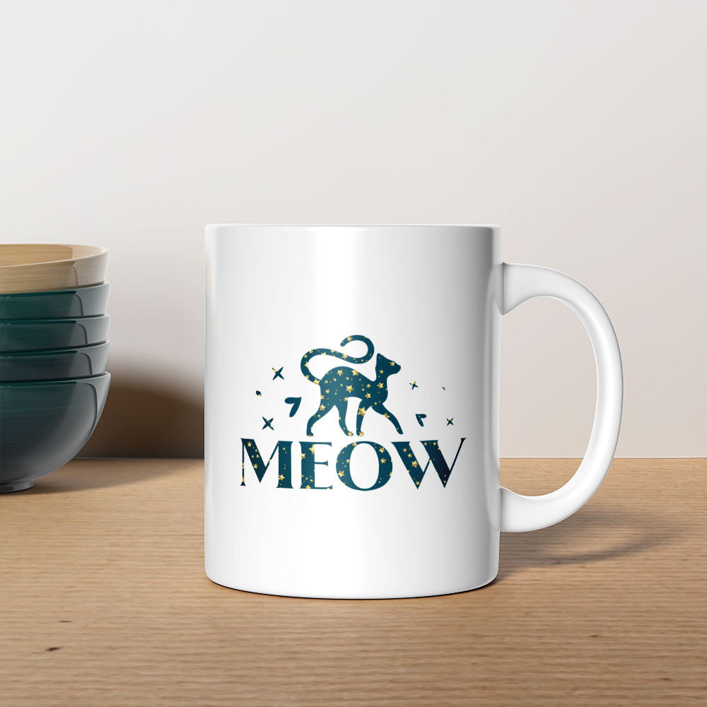 Meow With Cat In Star Pattern Mug at $13.95 found at Personalizedpetlovergifts