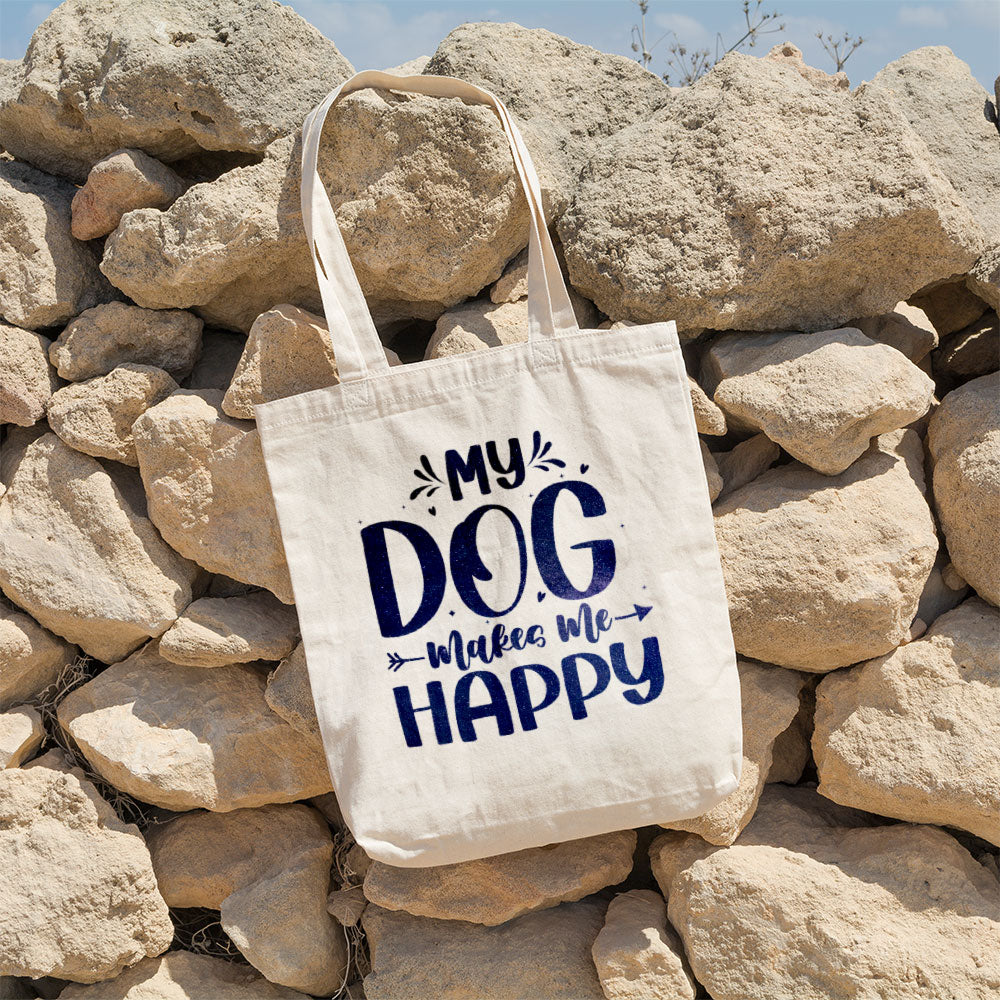 My Dog Makes Me Happy With Galaxy Font Totes at $22.95 found at Personalizedpetlovergifts