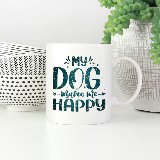 My Dog Makes Me Happy with star font Mugs at $13.95 found at Personalizedpetlovergifts