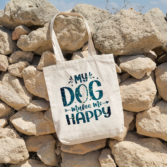 My Dog Makes Me Happy With Star Font Totes at $22.95 found at Personalizedpetlovergifts