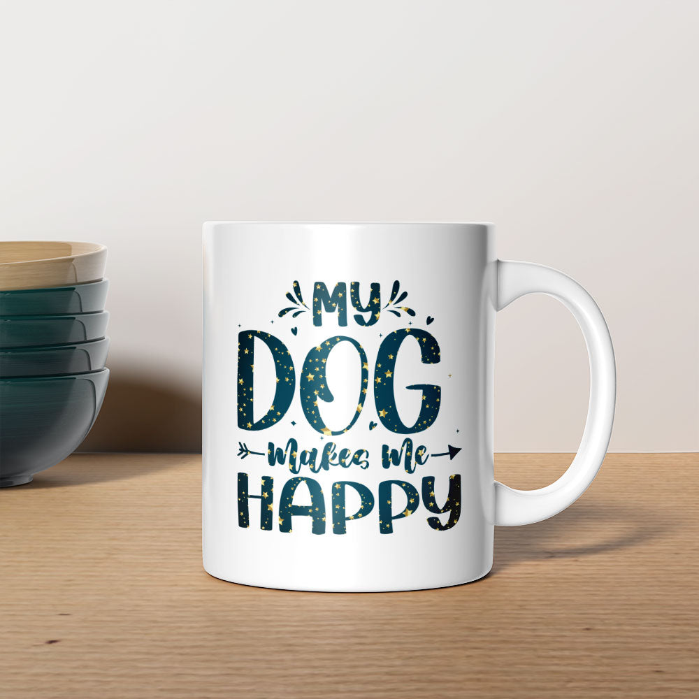 My Dog Makes Me Happy with star font Mugs at $13.95 found at Personalizedpetlovergifts