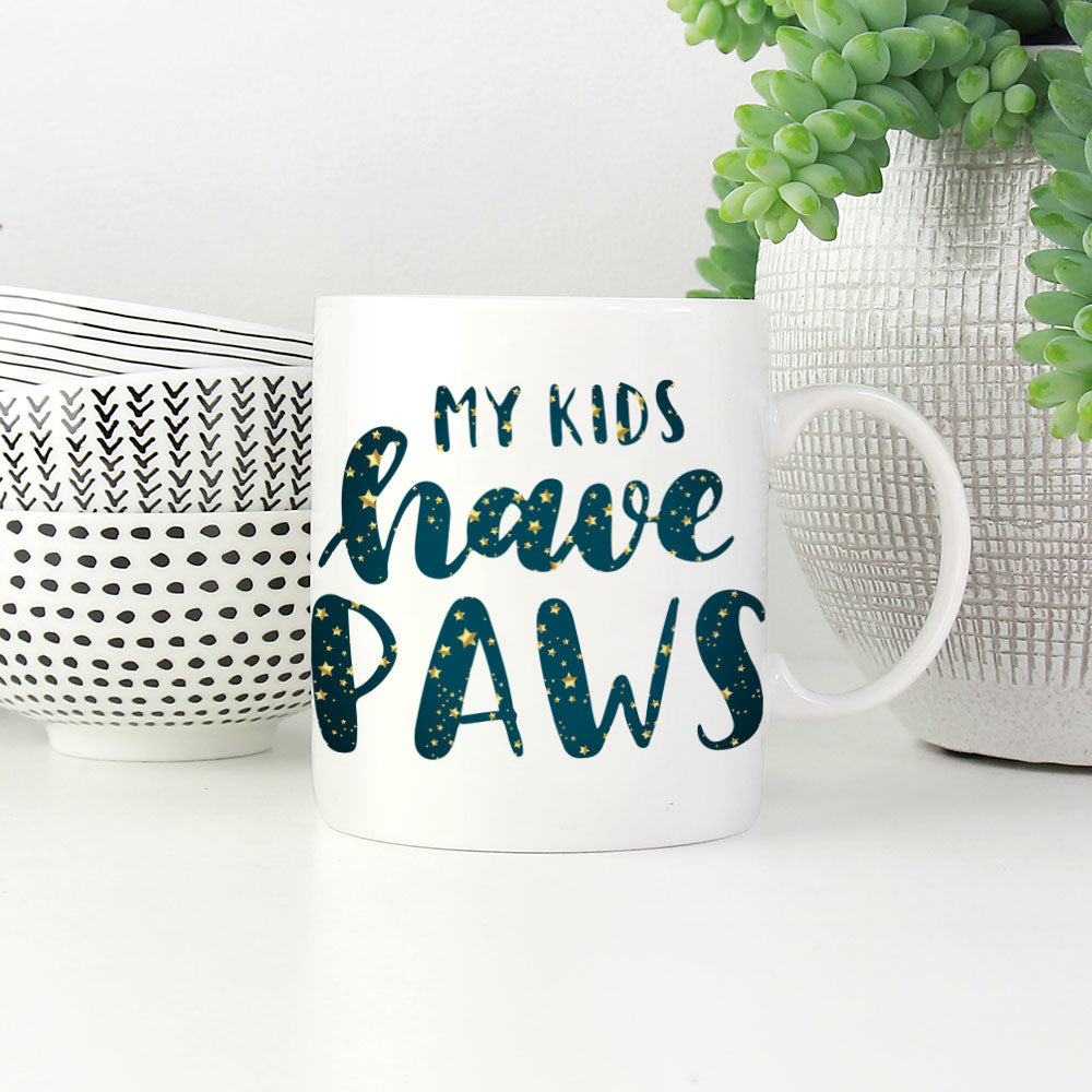 My Kids Have Paws In Star Pattern Mug at $13.95 found at Personalizedpetlovergifts