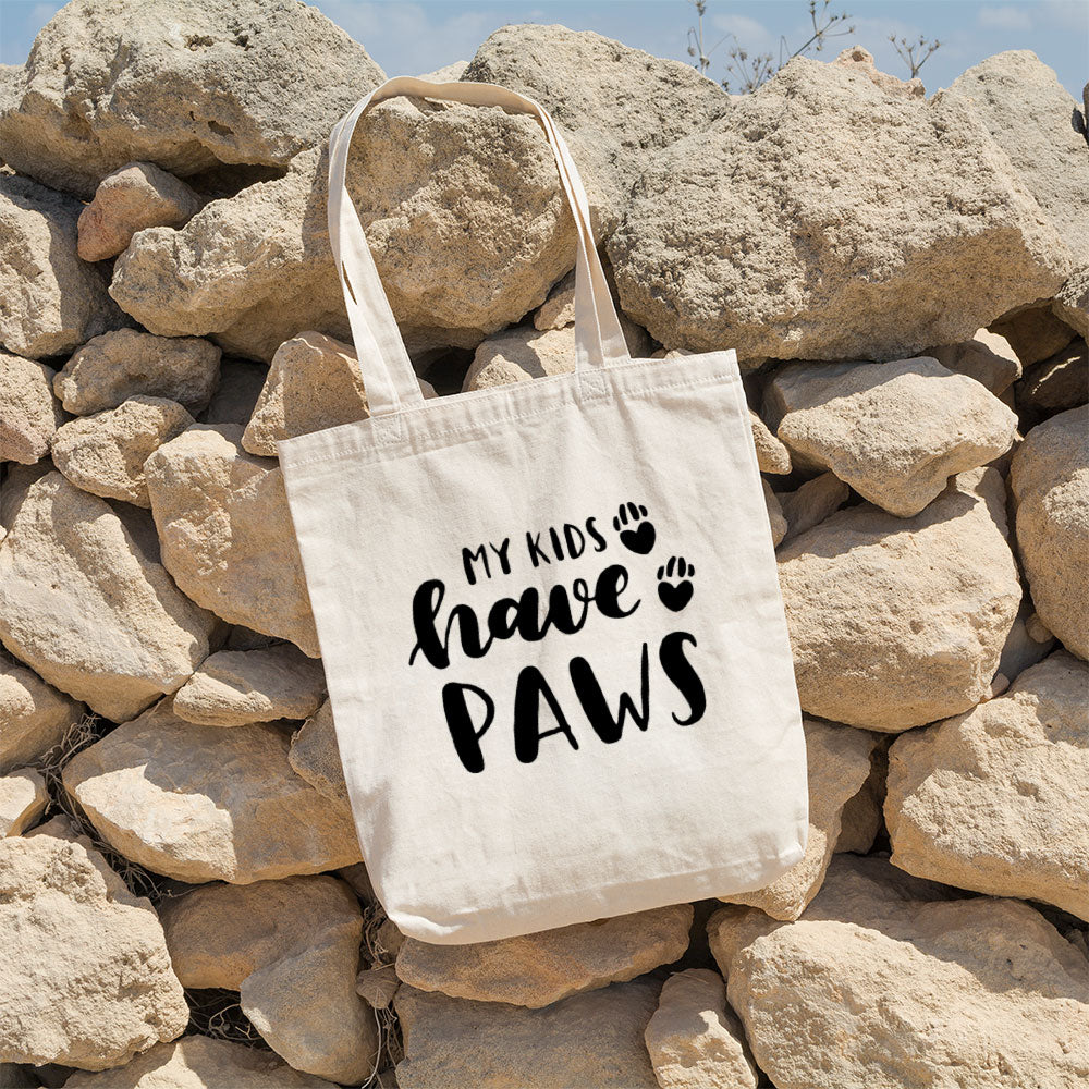 My Kids Have Paws With Blue Gradient Font Totes at $22.95 found at Personalizedpetlovergifts