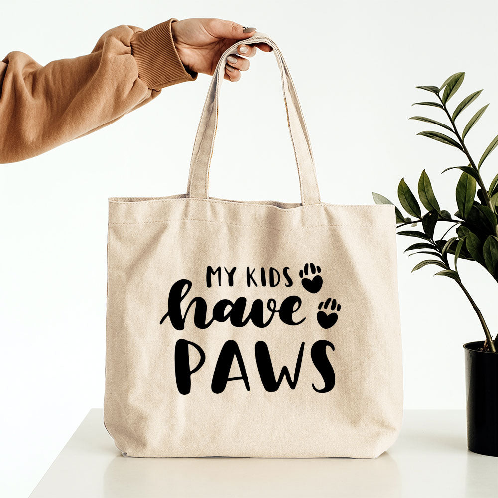 My Kids Have Paws With Blue Gradient Font Totes at $22.95 found at Personalizedpetlovergifts