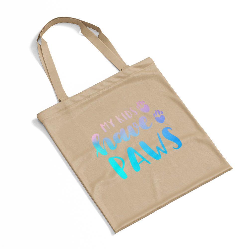 My Kids Have Paws With Blue Paint Font Totes at $22.95 found at Personalizedpetlovergifts