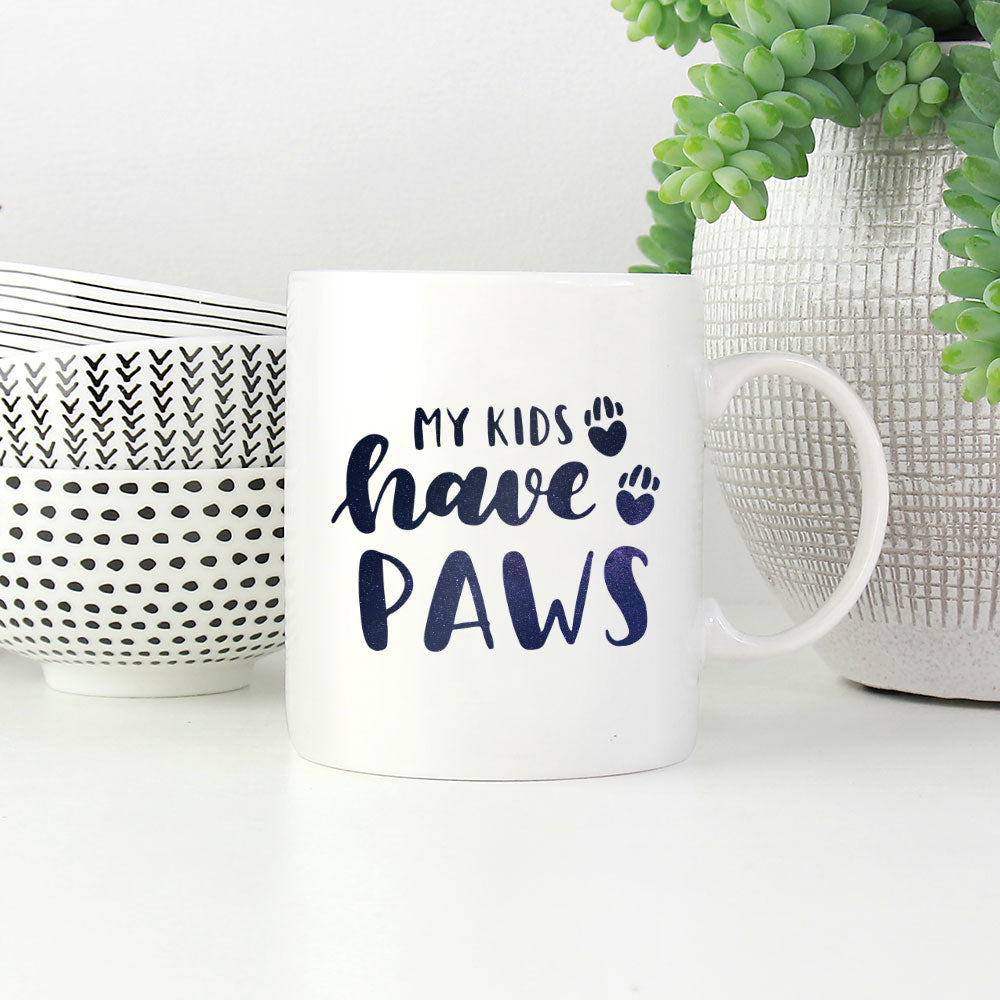 My Kids Have Paws with Green Galaxy font Mugs at $13.95 found at Personalizedpetlovergifts