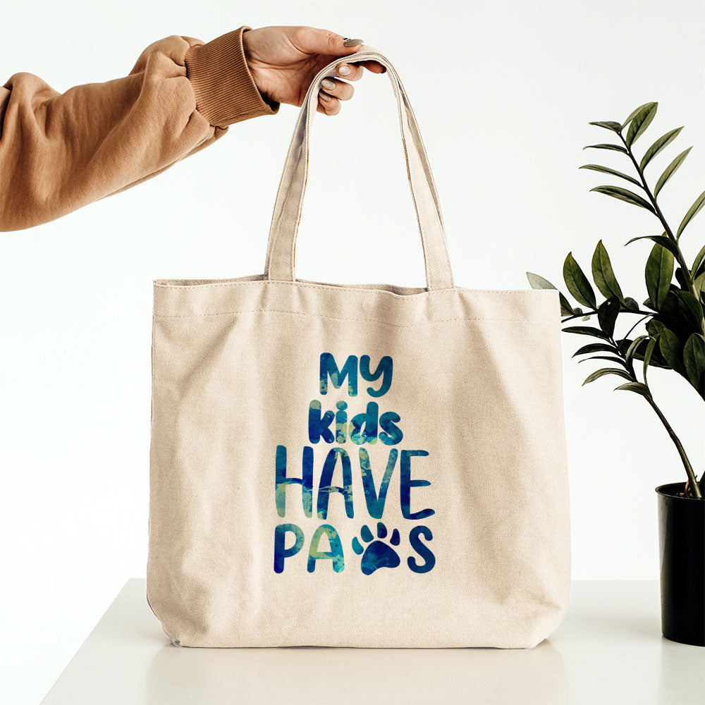 My Kids Have Paws With Hearts With Galaxy Font Totes at $22.95 found at Personalizedpetlovergifts