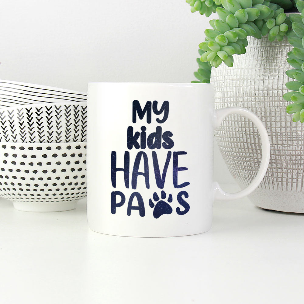 My Kids Have Paws With Hearts with Green Galaxy font Mugs at $13.95 found at Personalizedpetlovergifts