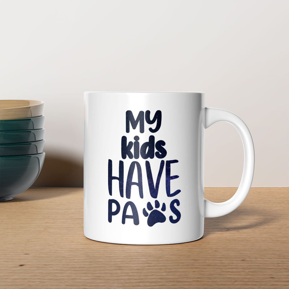 My Kids Have Paws With Hearts with Green Galaxy font Mugs at $13.95 found at Personalizedpetlovergifts