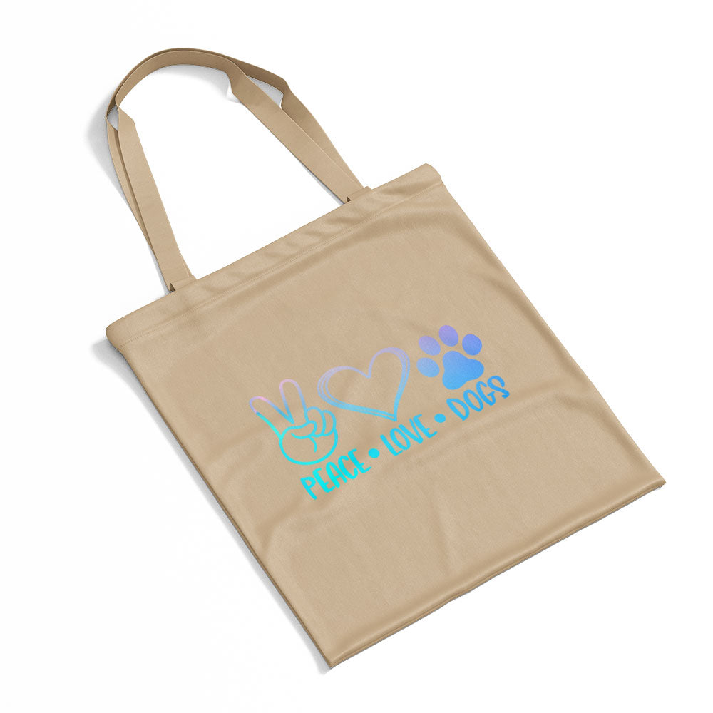 Peave Love Dogs With Blue Gradient Font Totes at $22.95 found at Personalizedpetlovergifts