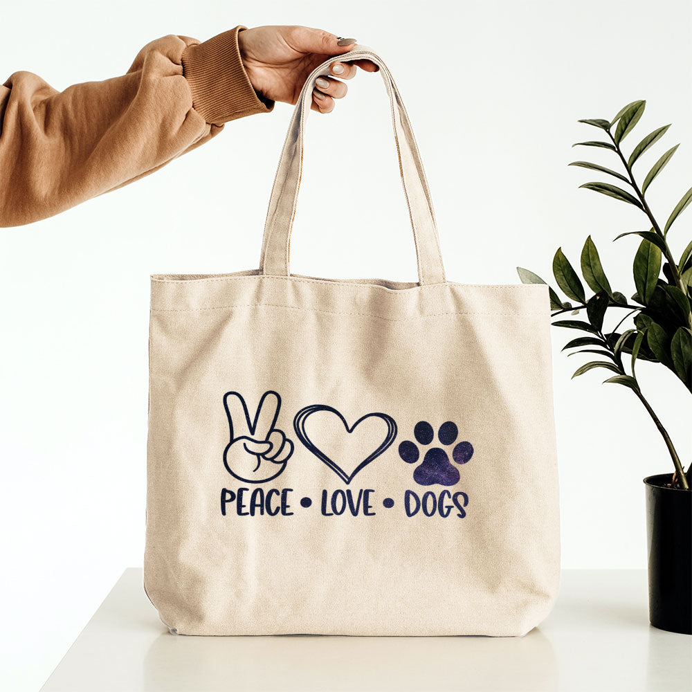 Peave Love Dogs With Galaxy Font Totes at $22.95 found at Personalizedpetlovergifts