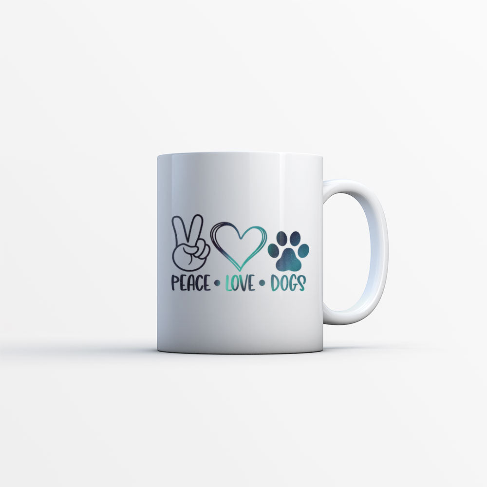 Peave Love Dogs with Green Galaxy font Mugs at $13.95 found at Personalizedpetlovergifts