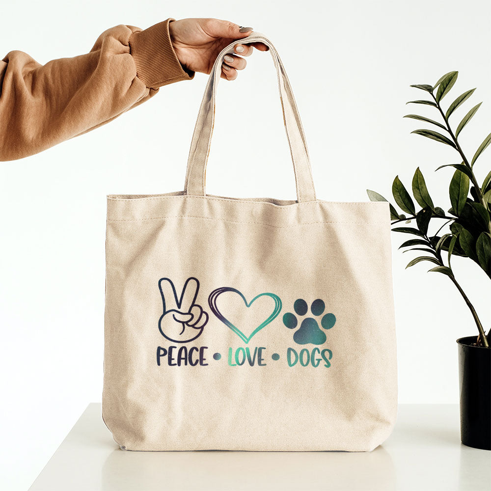 Peave Love Dogs With Green Galaxy Font Totes at $22.95 found at Personalizedpetlovergifts