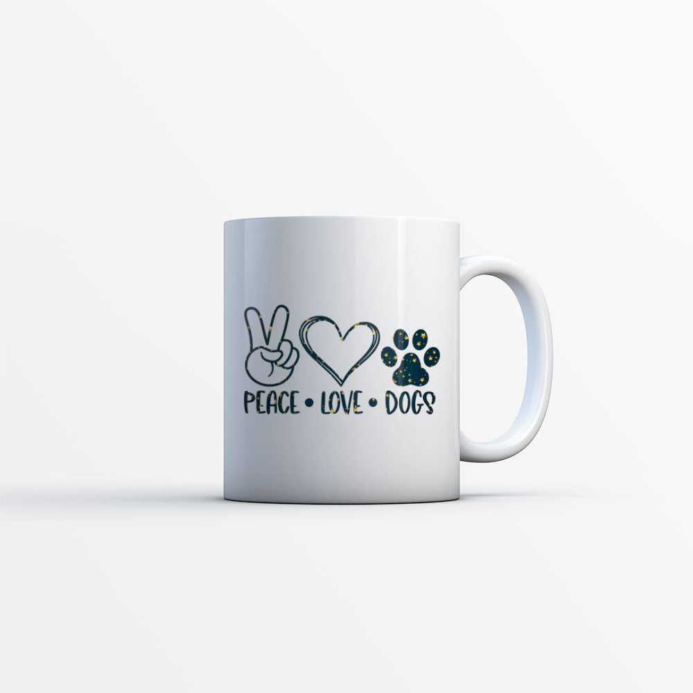 Peave Love Dogs with star font Mugs at $13.95 found at Personalizedpetlovergifts