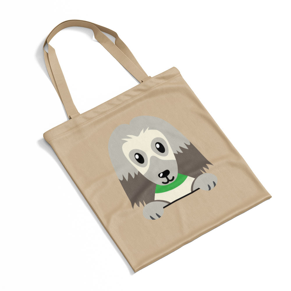 Peeking Long Haired Dog Totes at $22.95 found at Personalizedpetlovergifts