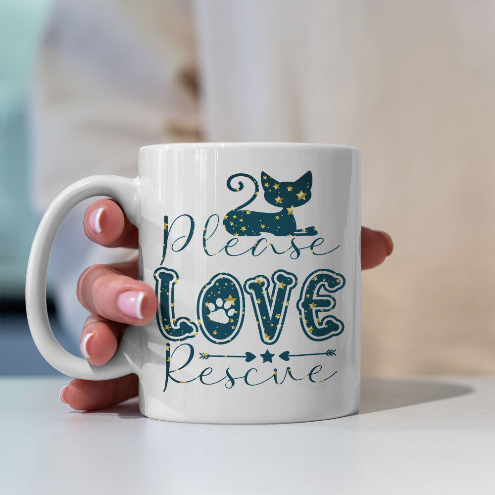 Please Love Rescue In Star Pattern Mug at $13.95 found at Personalizedpetlovergifts