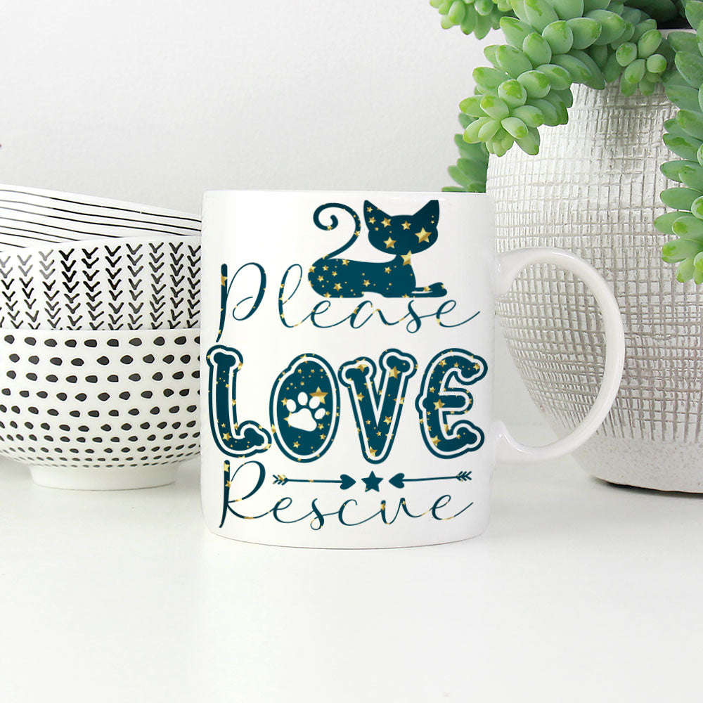 Please Love Rescue In Star Pattern Mug at $13.95 found at Personalizedpetlovergifts