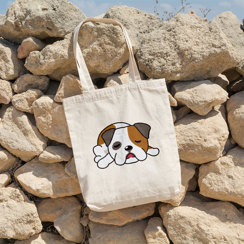 Sleeping White Bulldog Totes at $22.95 found at Personalizedpetlovergifts