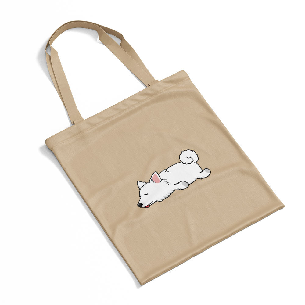 Sleepy Lazy Dog American Eskimo Totes at $22.95 found at Personalizedpetlovergifts