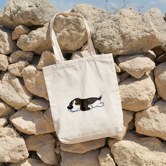 Sleepy Lazy Dog Basset Hound Black Tri Totes at $22.95 found at Personalizedpetlovergifts