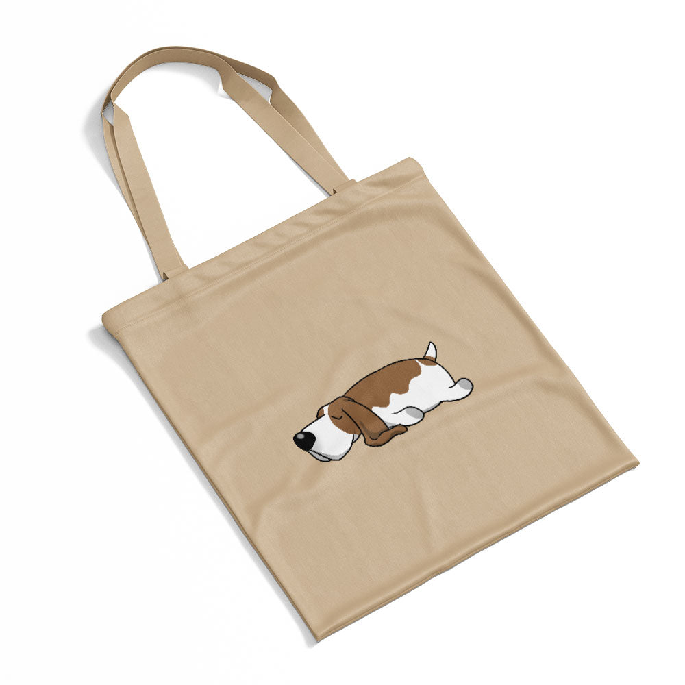 Sleepy Lazy Dog Basset Hound Brown white Totes at $22.95 found at Personalizedpetlovergifts