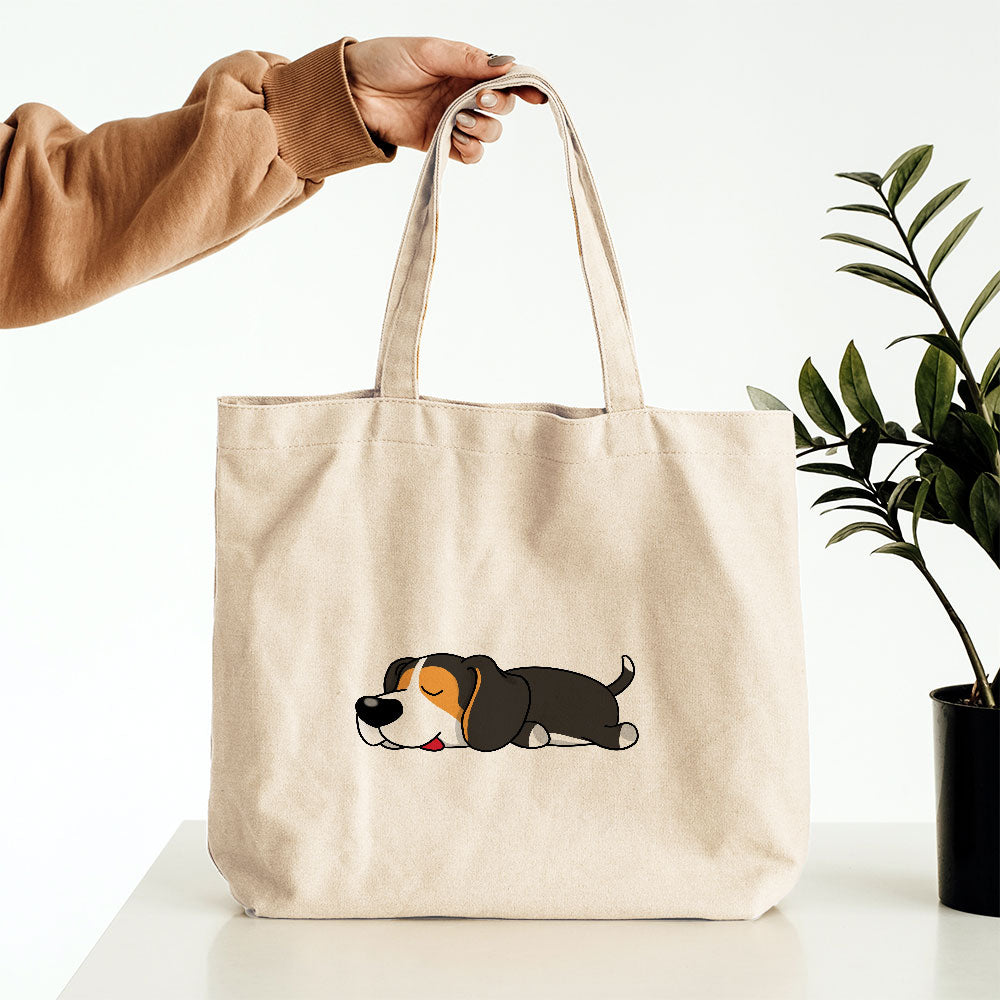 Sleepy Lazy Dog Beagle Black Tri Totes at $22.95 found at Personalizedpetlovergifts