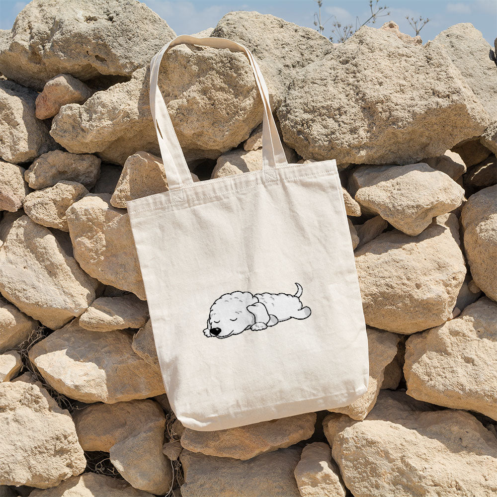 Sleepy Lazy Dog Bedlington Terrier White Blue Totes at $22.95 found at Personalizedpetlovergifts