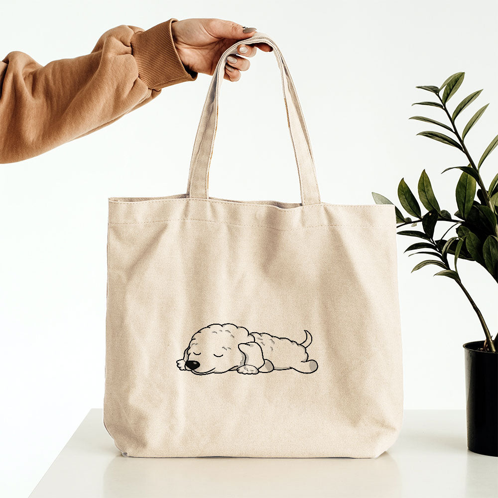 Sleepy Lazy Dog Bedlington Terrier White Blue Totes at $22.95 found at Personalizedpetlovergifts