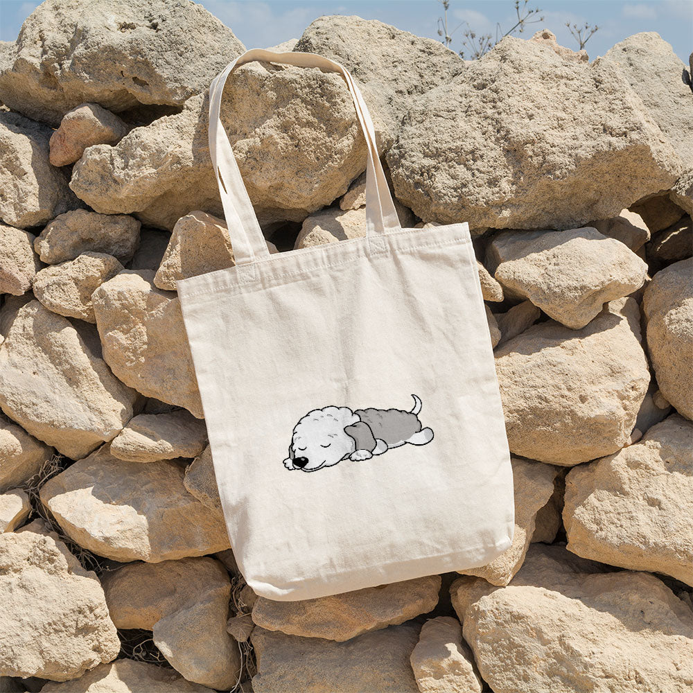 Sleepy Lazy Dog Bedlington Terrier White Totes at $22.95 found at Personalizedpetlovergifts