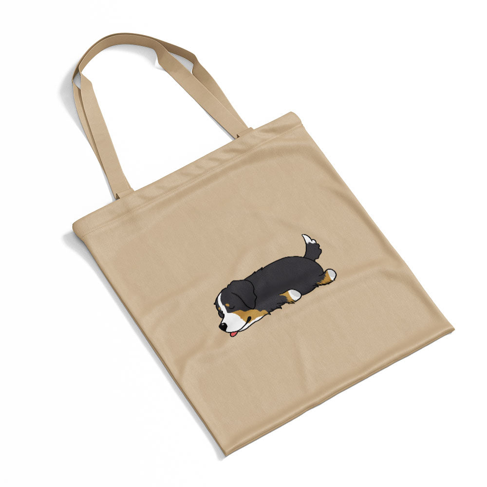 Sleepy Lazy Dog Bernese Mountain Black Tri Totes at $22.95 found at Personalizedpetlovergifts