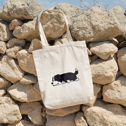 Sleepy Lazy Dog Bernese Mountain White Black Totes at $22.95 found at Personalizedpetlovergifts