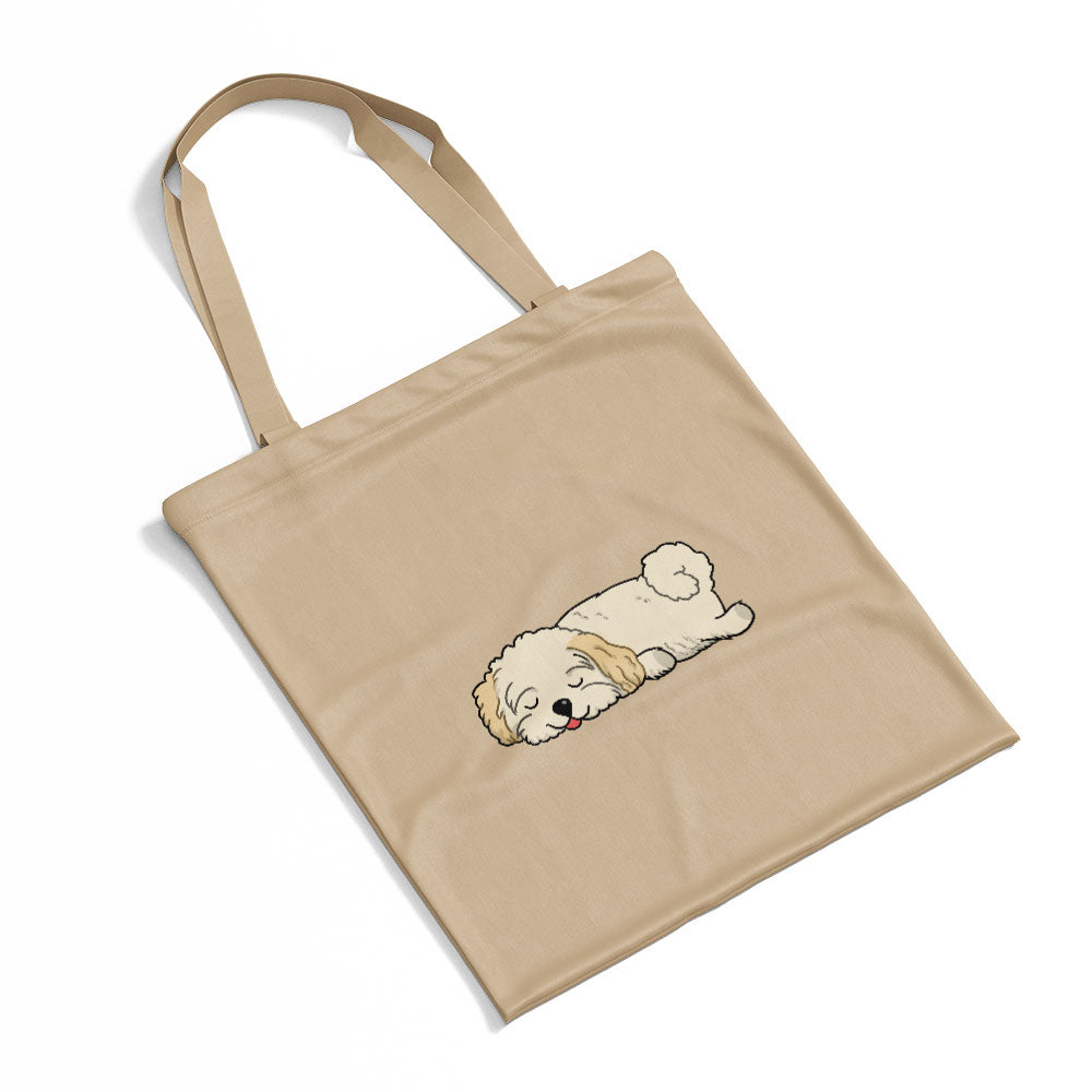 Sleepy Lazy Dog Bichon Frise Cream Totes at $22.95 found at Personalizedpetlovergifts