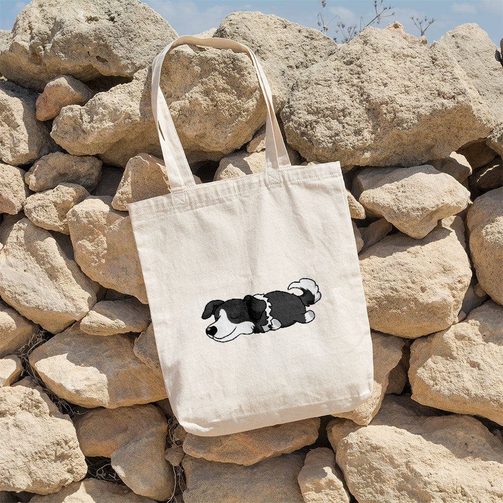 Sleepy Lazy Dog Border Collie Blue Merle Totes at $22.95 found at Personalizedpetlovergifts