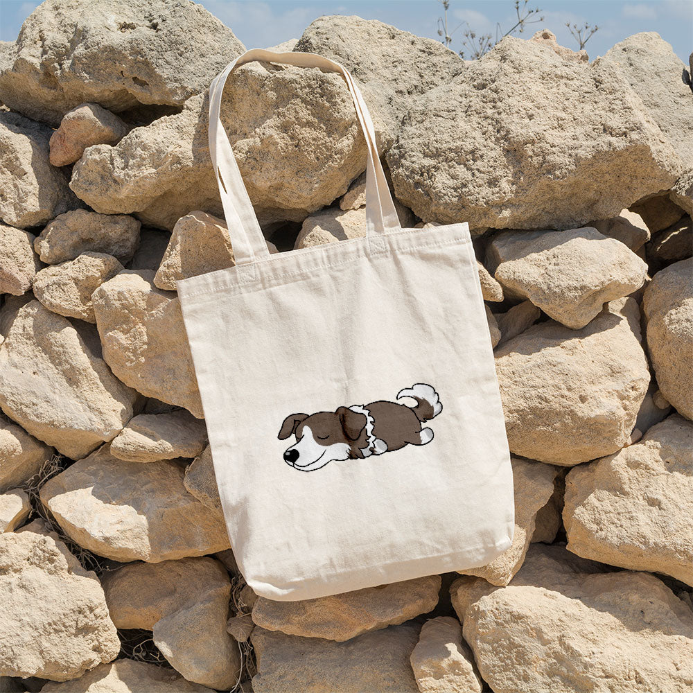 Sleepy Lazy Dog Border Collie Lilac Totes at $22.95 found at Personalizedpetlovergifts