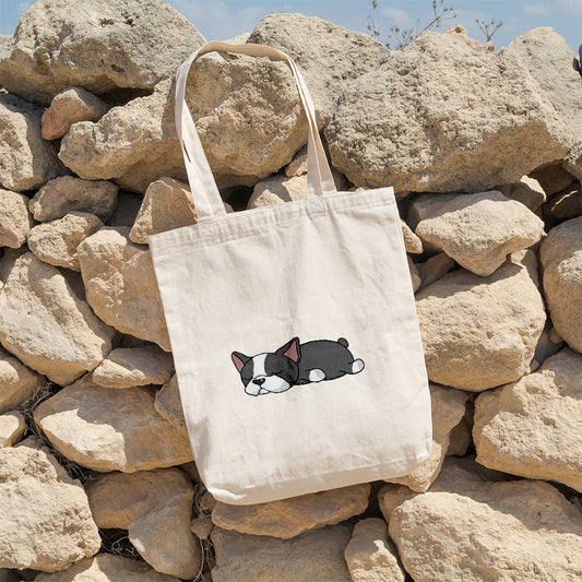 Sleepy Lazy Dog Boston Terrier Black Totes at $22.95 found at Personalizedpetlovergifts