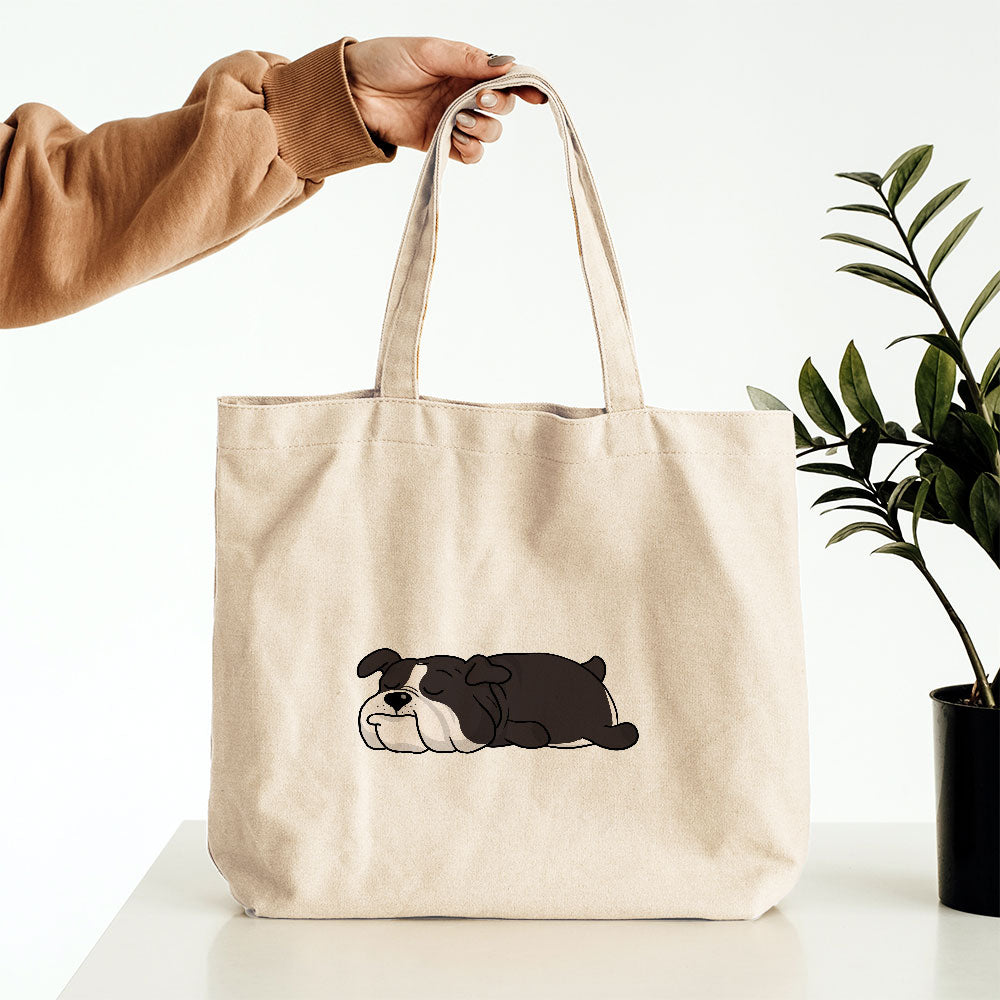 Sleepy Lazy Dog Bulldog Black White Totes at $22.95 found at Personalizedpetlovergifts