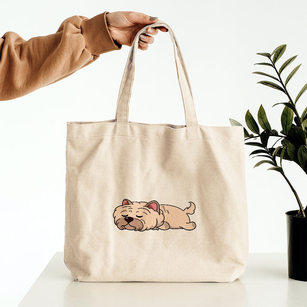 Sleepy Lazy Dog Cairn Terrier Tan Brindle Totes at $22.95 found at Personalizedpetlovergifts