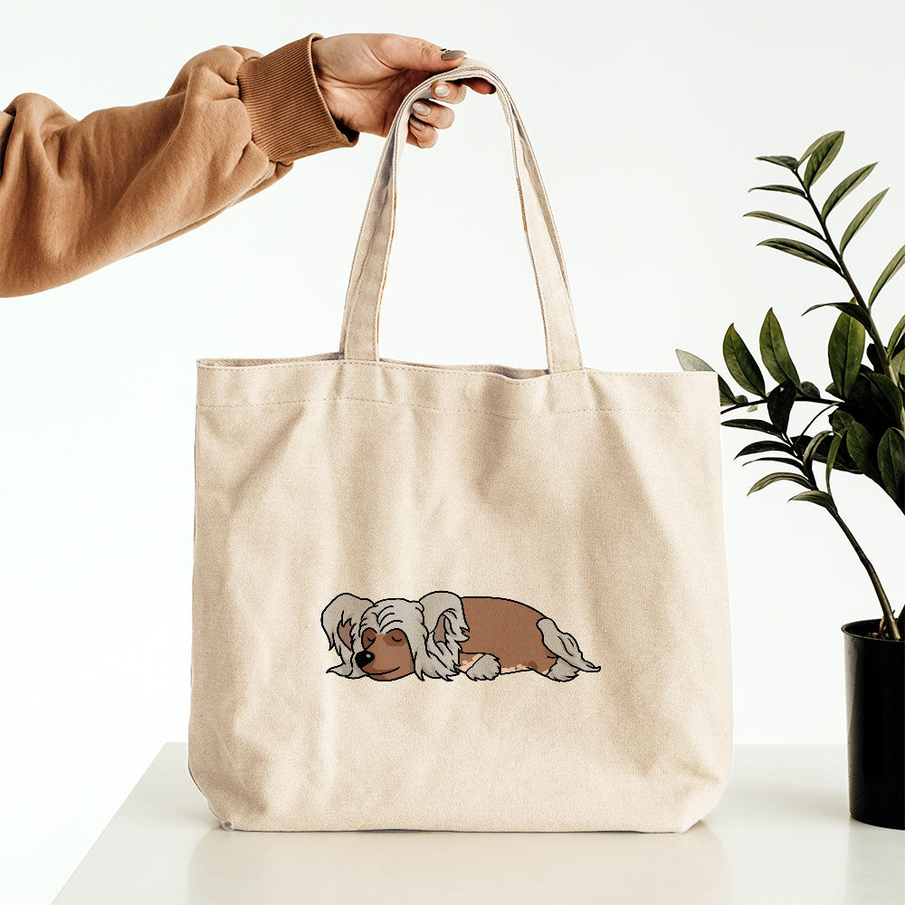 Sleepy Lazy Dog Chinese Crested Brown Totes at $22.95 found at Personalizedpetlovergifts