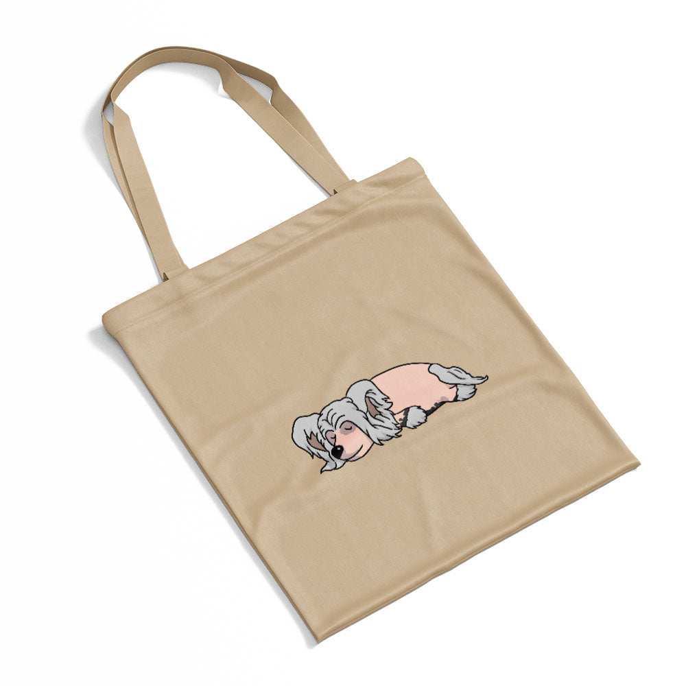 Sleepy Lazy Dog Chinese Crested Cream Totes at $22.95 found at Personalizedpetlovergifts