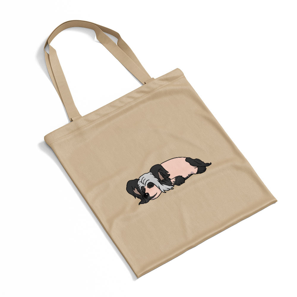 Sleepy Lazy Dog Chinese Crested White Black Totes at $22.95 found at Personalizedpetlovergifts