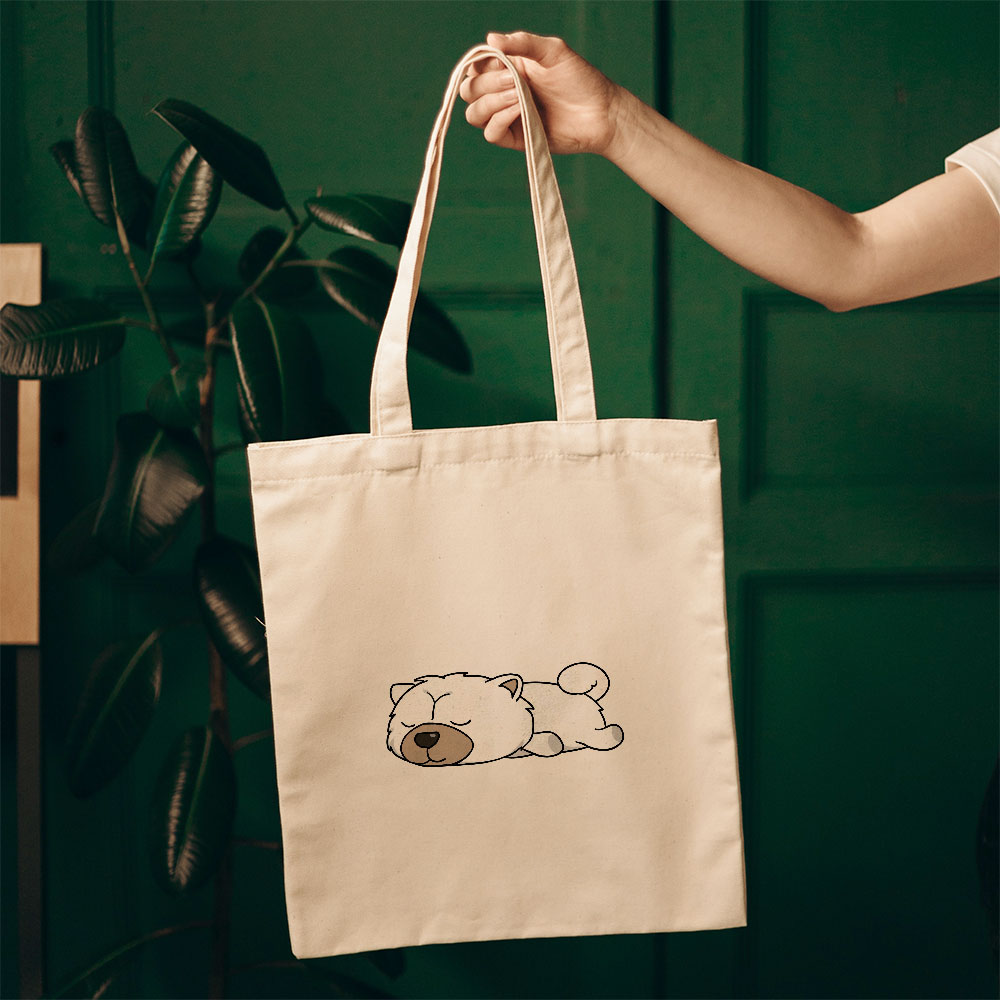 Sleepy Lazy Dog Chow Chow White Totes at $22.95 found at Personalizedpetlovergifts