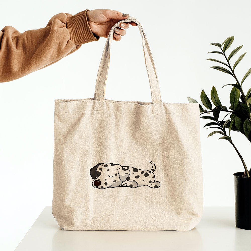 Sleepy Lazy Dog Dalmatian Black Sprots Totes at $22.95 found at Personalizedpetlovergifts