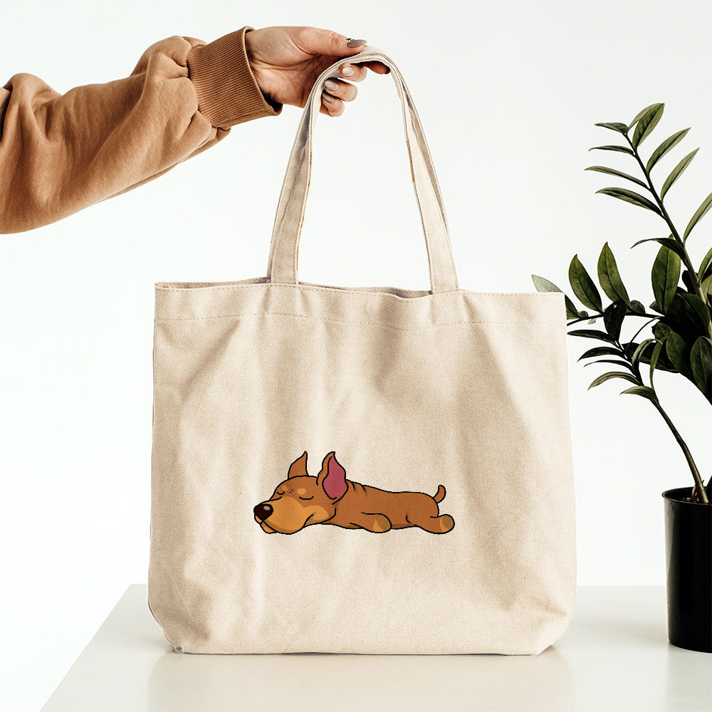 Sleepy Lazy Dog Doberman Pinscher Brown Totes at $22.95 found at Personalizedpetlovergifts