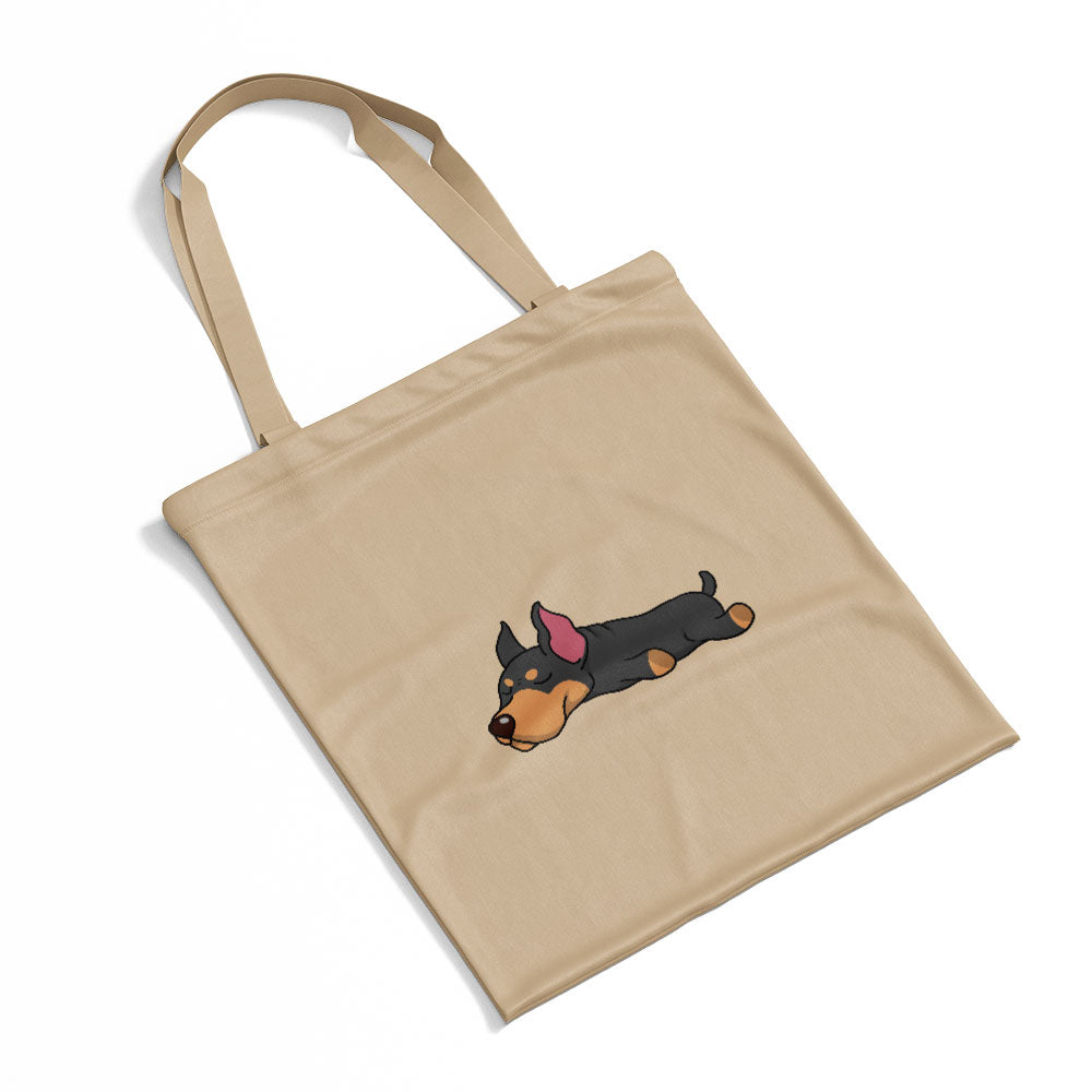 Sleepy Lazy Dog Doberman Pinscher Navy Tan Totes at $22.95 found at Personalizedpetlovergifts