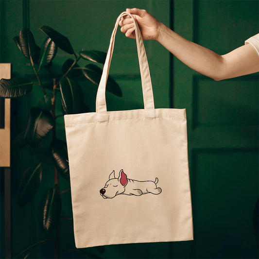 Sleepy Lazy Dog Doberman Pinscher White Totes at $22.95 found at Personalizedpetlovergifts